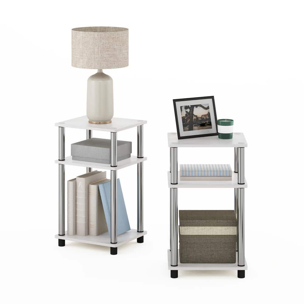 Twin Set Modern Multifunctional White Oak and Chrome End Tables