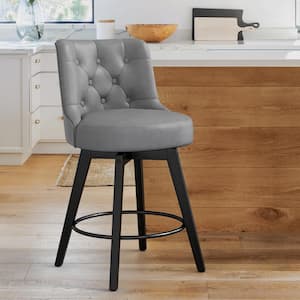 Rowland 26.5 in Seat Height Dark Gray Faux Leather Counter Height Solid Wood Leg Swivel Bar stool（Set of 1）