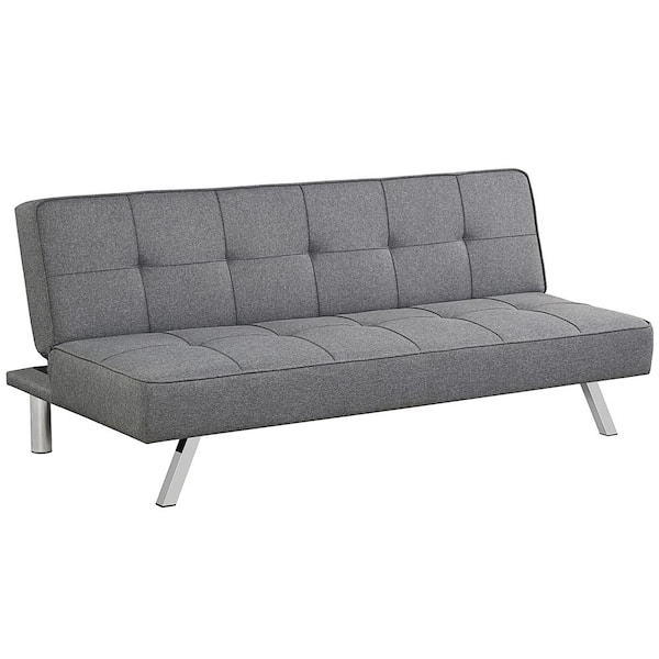 Costway 69.5 in. Convertible Fabric Futon Sofa Bed Adjustable Sleeper with Stainless Steel Legs in Gray