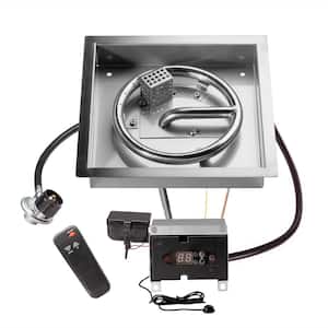 10 in. Square Remote Control Fire Pit Burner Kit, Stainless Steel, Electronic Ignition, Propane