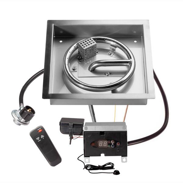 Celestial Fire Glass 10 in. Square Remote Control Fire Pit Burner Kit, Stainless Steel