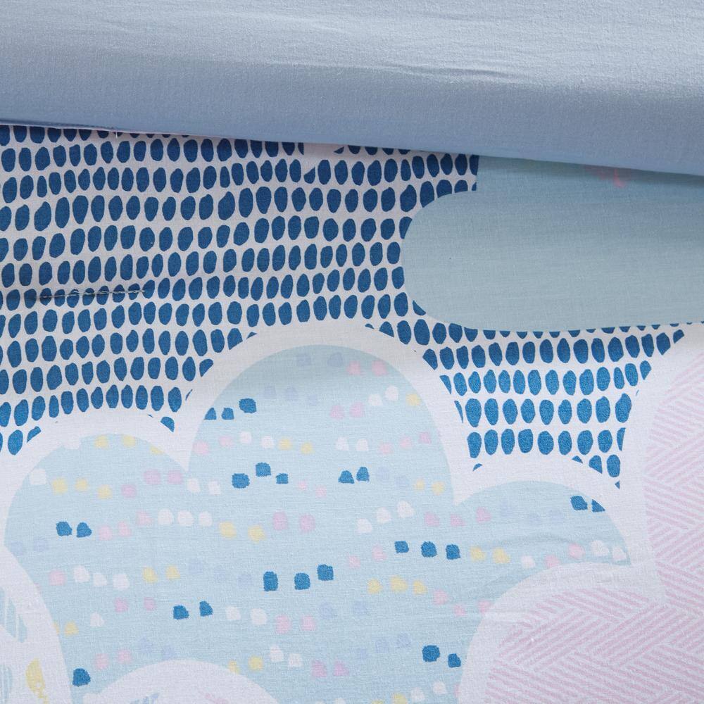 Blue Cotton Cloud Print Kids' Full/Queen Duvet Cover Set