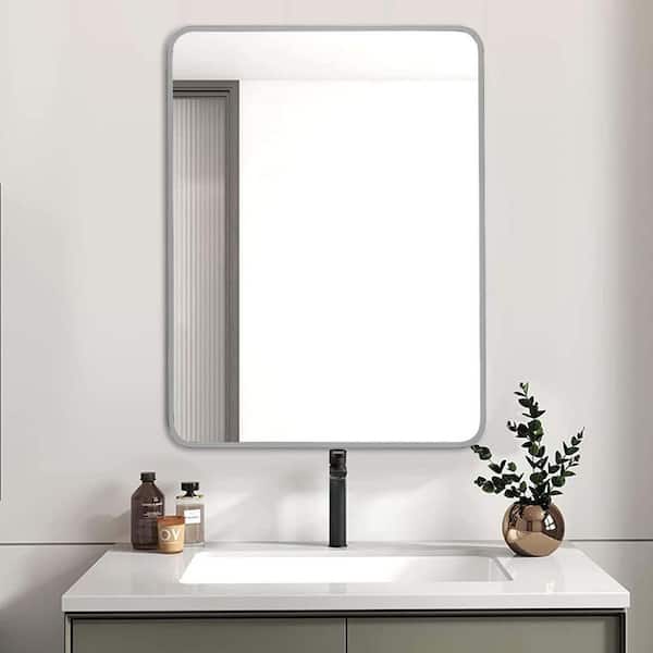 YESSKY DOWELL ENTER LLC Silver 24 in. W x 32 in. H Rectangle Wood Framed Bathroom Mirror Anti-Rust Tempered Glass, Horizontally or Vertically