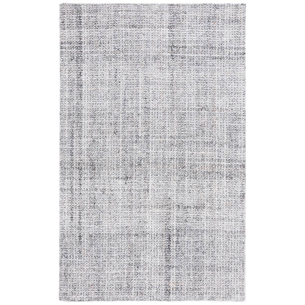 Light Grey Abstract Handmade Tufted Wool 4' x 6' Rug