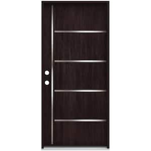 36 in. x 80 in. Right-Hand 6 Panel Square Espresso Stain Fiberglass Prehung Front Door with Steel Inlay and Brickmould