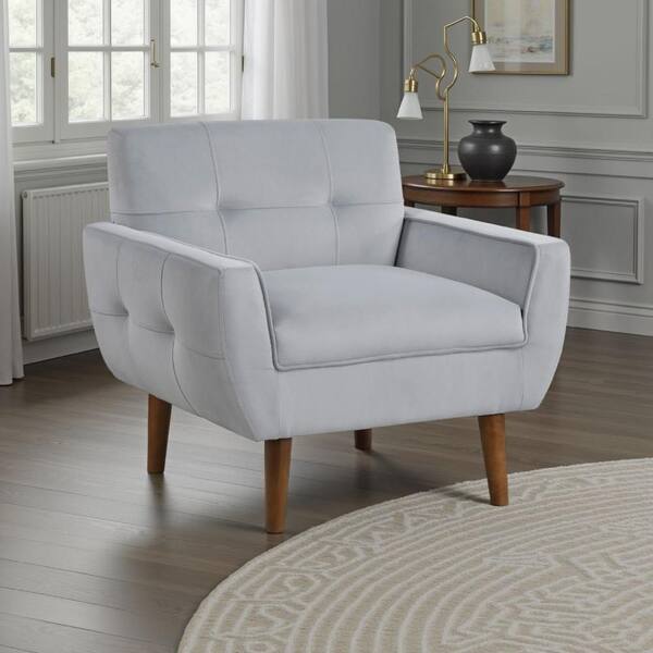 Roa Brown and Gray Velvet Arm Chair with 4 Legs Base Style