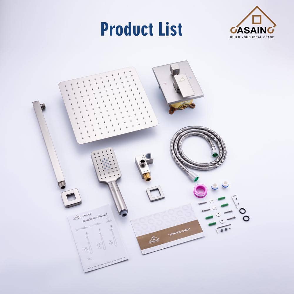 Brushed Nickel Wall Mounted Multi-head Shower System with Handheld and Rain Shower