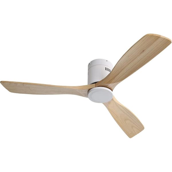 CACI Mall 52 in. Indoor/Outdoor White Low Profile Wood Ceiling Fan Without Light, 6-Speed DC Motor and Remote Control