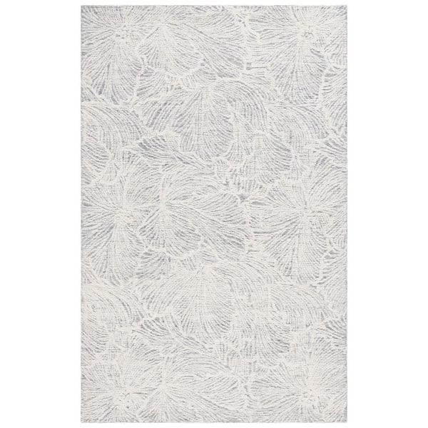 SAFAVIEH Ebony Gray/Ivory Doormat 3 ft. x 5 ft. Floral Area Rug