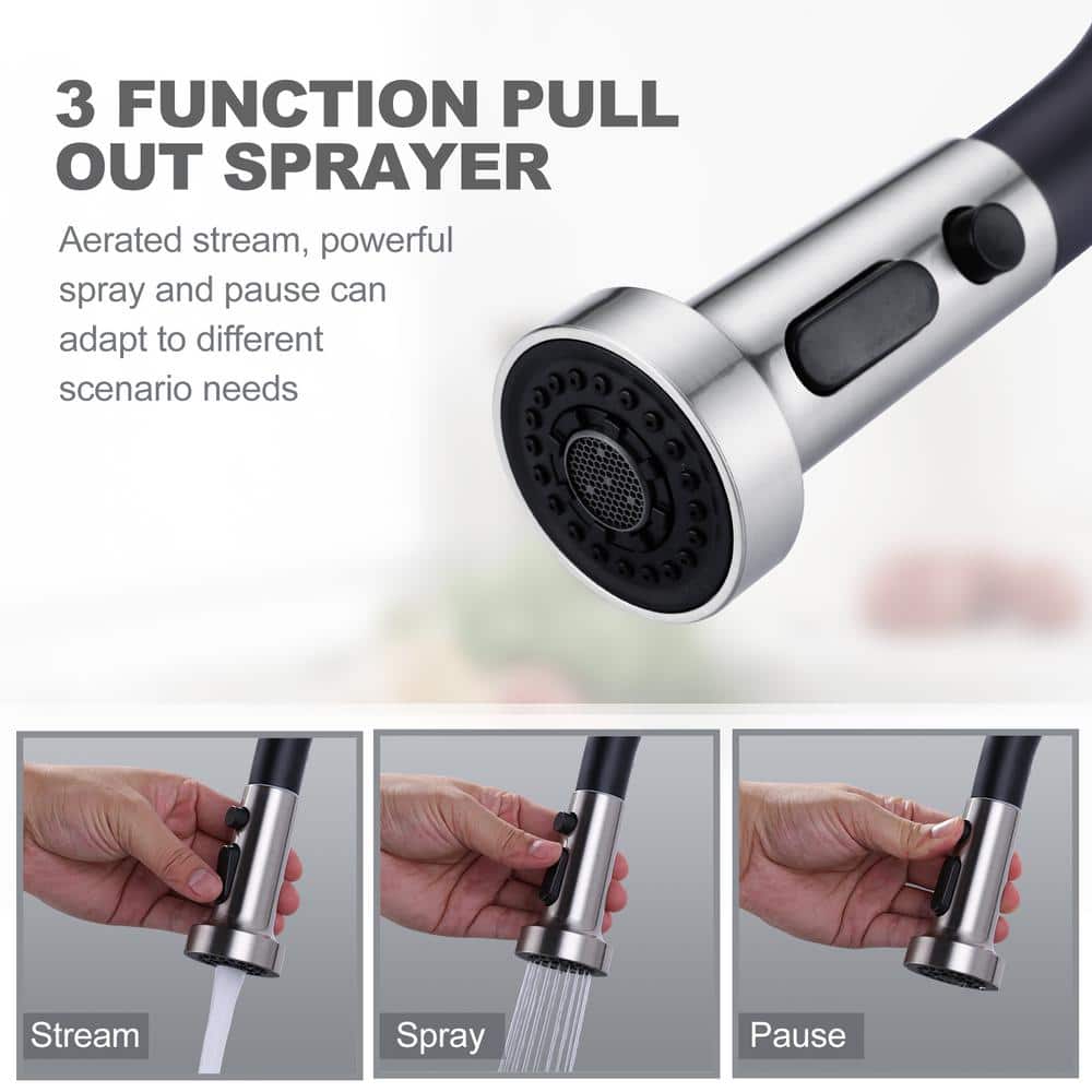 Brushed Nickel and Matte Black Pull Down Kitchen Faucet