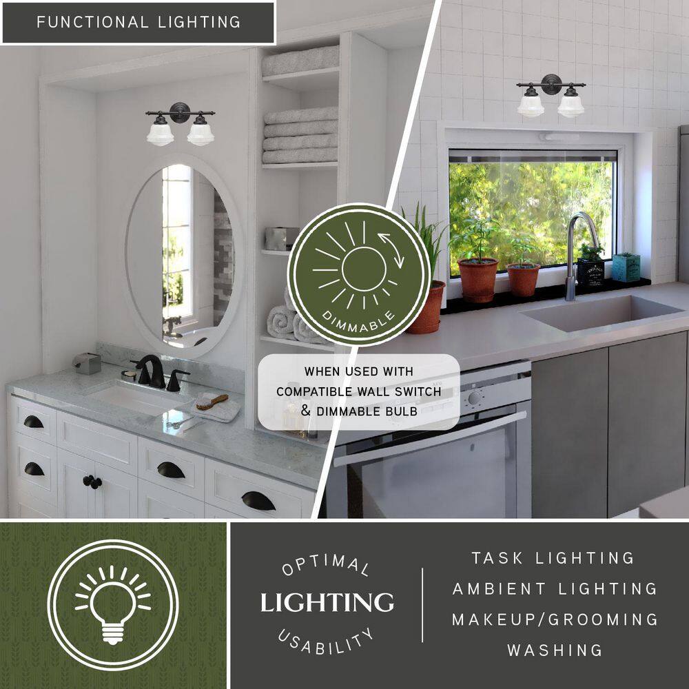 Huntley 16" Bronze Vanity Light with White Glass Shades