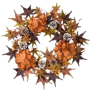 24 in. Artificial Harvest Wreath with Hydrangea, Maples and Berries