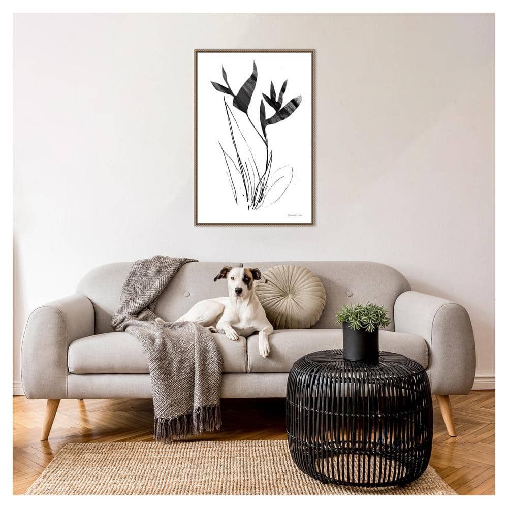 23" x 33" Black and White Abstract Floral Canvas Print with Bronze Frame