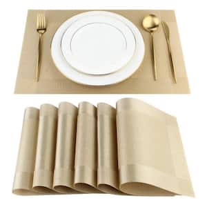 11.8 in x 17.7 in. Stylish Woven Place Mats for Dining Table Washable & Durable PVC in Gold (Set of 6)