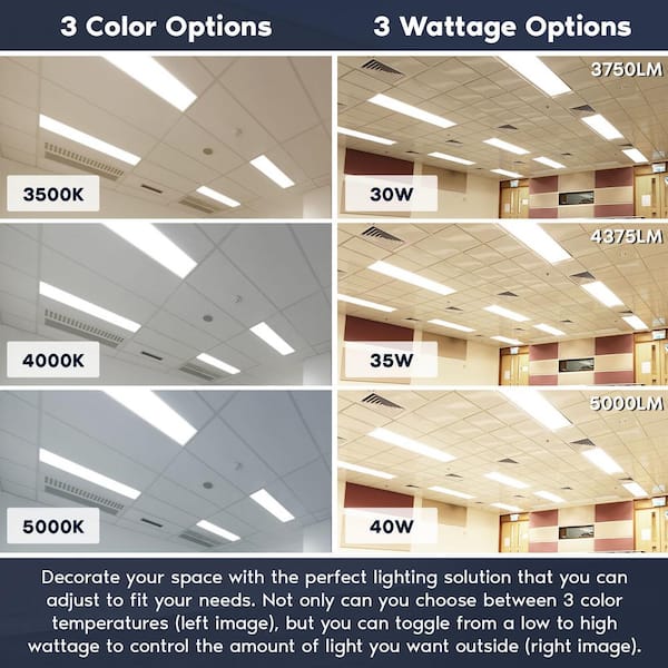 LUXRITE 1 4 ft. 3750/4375/5000 Lumen Integrated LED Panel Light 3 Color Options 3500K/4000K/5000K Dimmable 30/35/40W 2-Pack - The Home