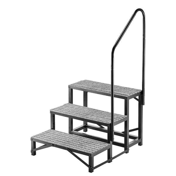 RV Steps with Handrail, 3 Steps, 660 lbs. Load Capacity, Heavy Duty Outdoor RV Stairs, Portable Stairs for Hot Tub