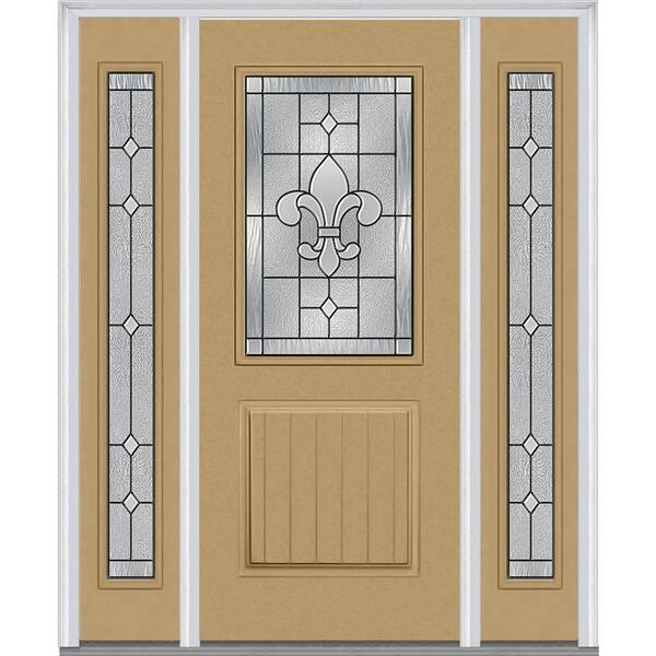 MMI Door 64 in. x 80 in. Carrollton Left-Hand 1/2-Lite Decorative Painted Fiberglass Smooth Prehung Front Door with Sidelites