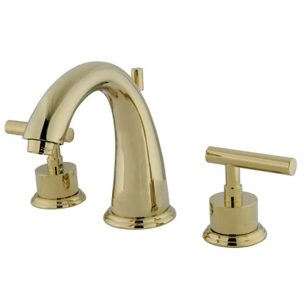 Kingston Brass Manhattan 8 in. Widespread 2-Handle Bathroom Faucets with Brass Pop-Up in Polished Brass
