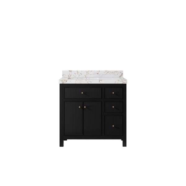 Willow Collections Sonoma 36 in. Left Sink Freestanding Black Bath Vanity with Viola Gold Qt. Top Unassembled
