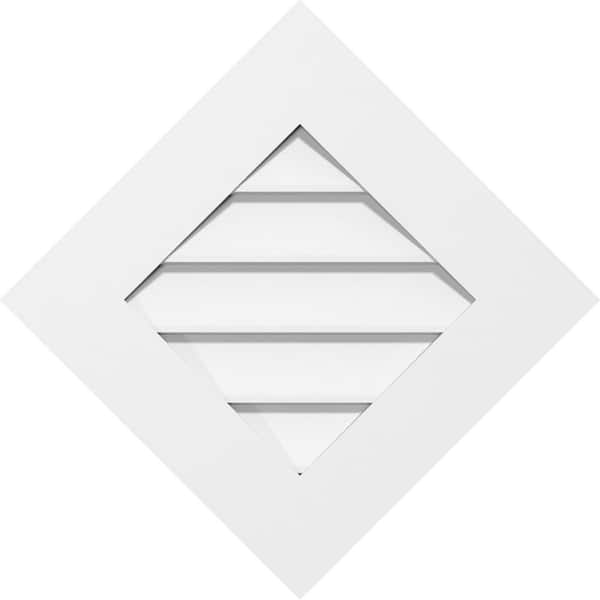 Ekena Millwork 34 in. x 34 in. Diamond Surface Mount PVC Gable Vent: Decorative with Standard Frame