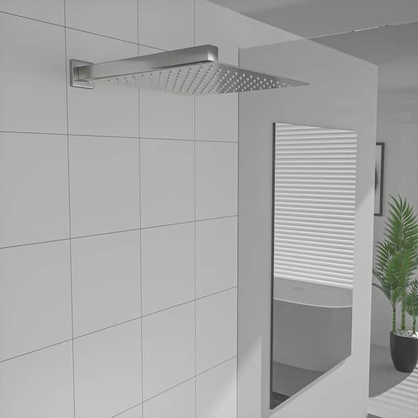 LORDEAR 1-Spray Patterns 16 in. Ceiling Mount Square Adjustable Rain Fixed Shower Head in Brushed Nickel