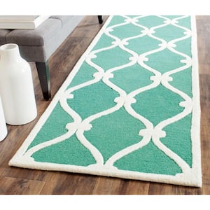 Cambridge Teal/Ivory 3 ft. x 8 ft. Border Knotted Geometric Runner Rug