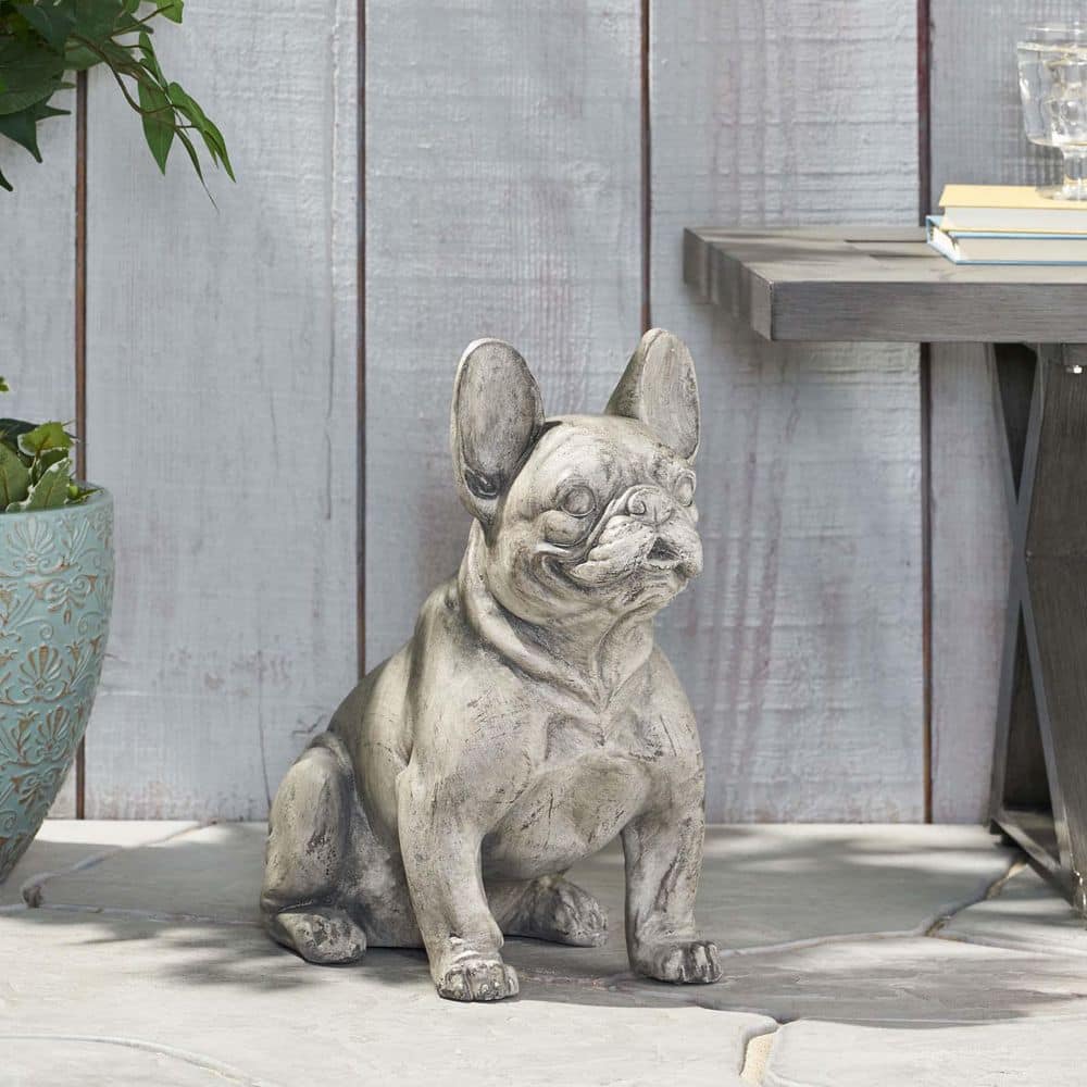 9.5 in. W x 17 in. H Gray Dog Indoor/Outdoor Garden Sculpture, Mans Best F