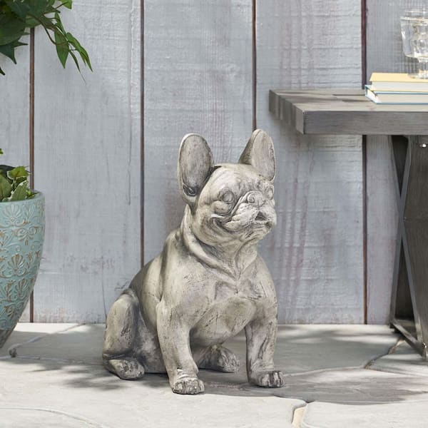 9.5 in. W x 17 in. H Gray Dog Indoor/Outdoor Garden Sculpture, Man's Best Friend Dog Garden Statue