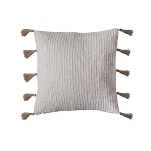 Natural Polyester 18 in. x 18 in. Throw Pillow with Jute Tassels