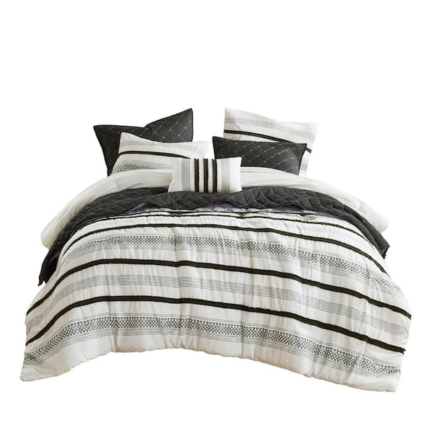 7 Piece King/Cal King Multicolor Comfortable Stripe Pattern and