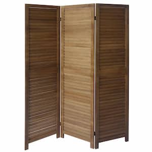 5.5 ft. Brown 3-Panel Foldable Wooden Room Divider Privacy Screen with Shutter Design and Metal Hinges