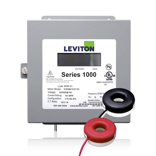 Leviton Series 1000 Single Phase Indoor Meter Kit, 120/240-Volt 200 Amp 1P3-Watt with 2 Solid Core CTs, Gray