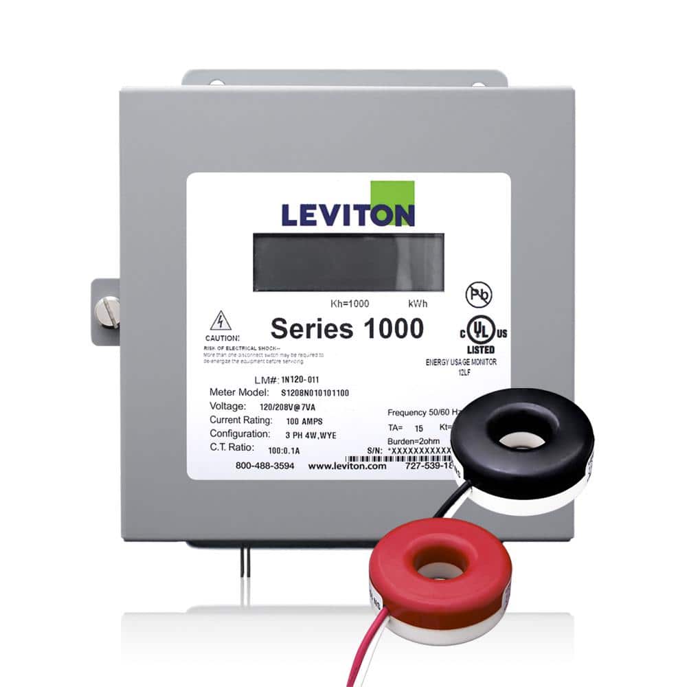 Leviton Series 1000 Single Phase Indoor Meter Kit, 120/240-Volt 200 Amp 1P3-Watt with 2 Solid Core CTs, Gray 1K240-2SW
