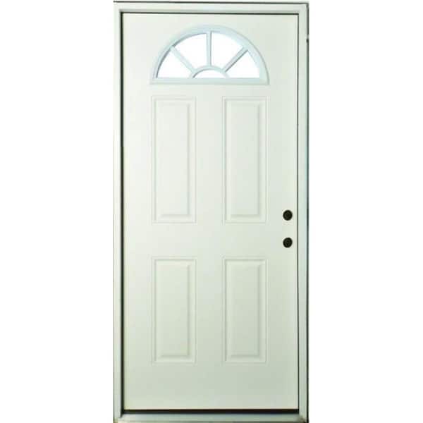 Steves & Sons 32 in. x 80 in. Element Series Fan Lite Left-Hand White Primed Steel Prehung Front Door