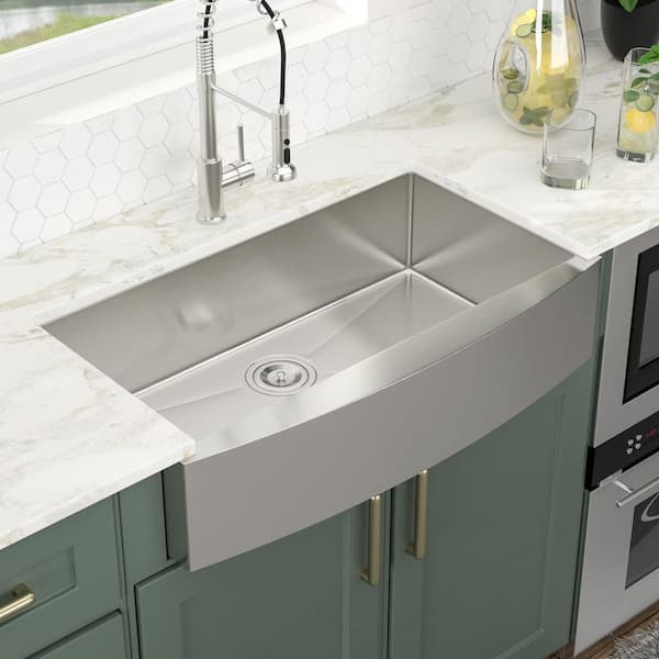 36 in. 16-Gauge Farmhouse Apron Front Single Bowl Stainless Steel Kitchen Sink with Bottom Grid and Strainer