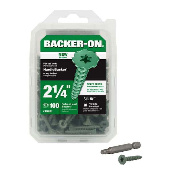 Backer-On #9 x 2-1/4 in. Serrated Flat Head Star Drive Cement Board Screws (100-Pack)