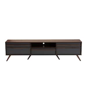 Naoki 71 in. Grey and Walnut Particle Board TV Stand Fits TVs Up to 78 in. with Cable Management