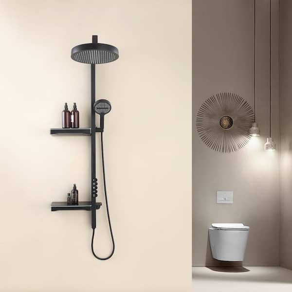 Thermostatic Single Handle 3-Spray Patterns Shower Faucet 4.76 GPM with Body Spray in. Matte Black (Valve Included)