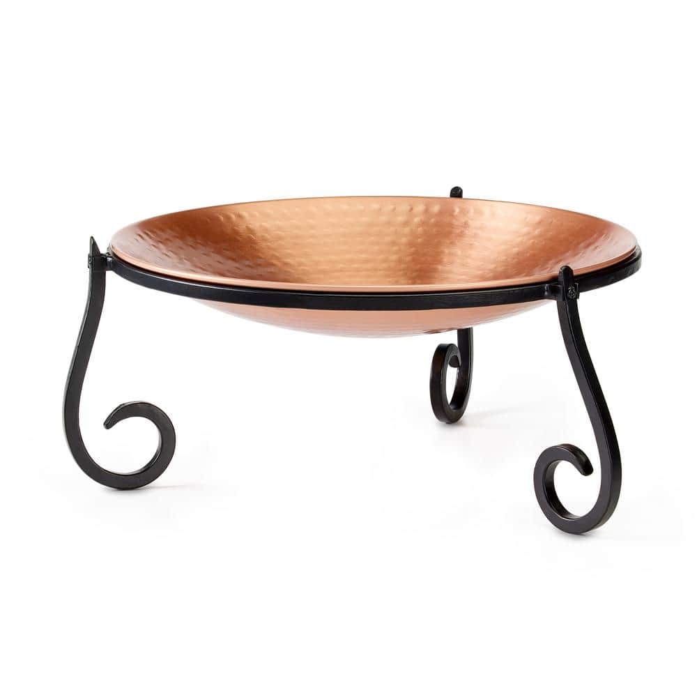 Hand-Forged Copper Birdbath with Black Steel Stand