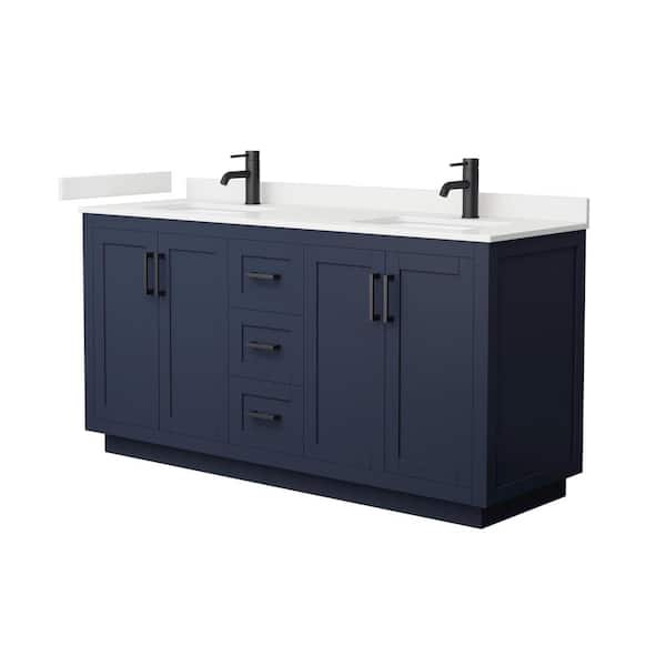 Wyndham Collection Miranda 66 in. W x 22 in. D x 33.75 in. H Double Bath Vanity in Dark Blue with White Qt. Top