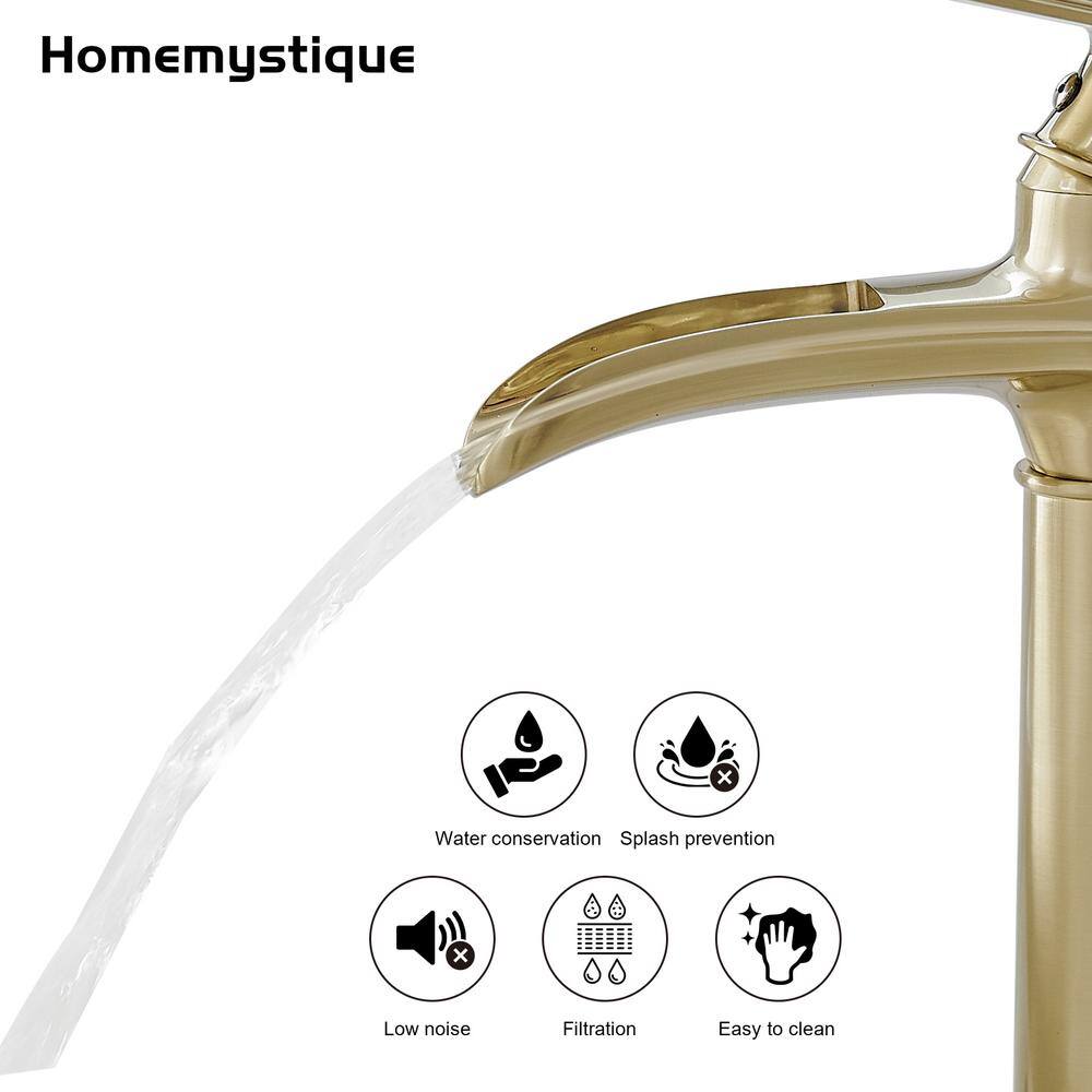 Brushed Gold Single Handle High Arc Vessel Sink Faucet