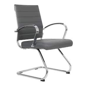 Benmar Office Chair Upholstered in Leather with Stainless Steel Sled Base in Grey