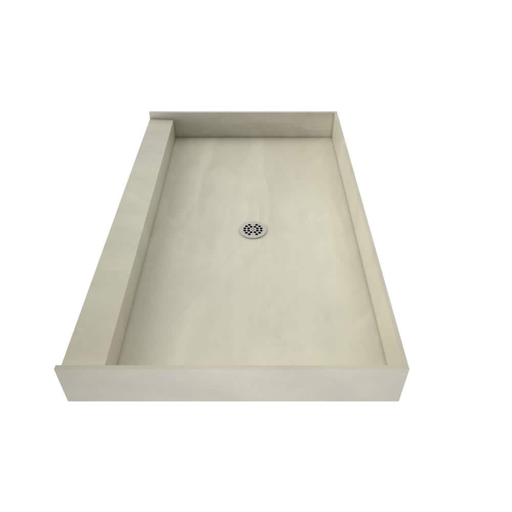 Universal Gray Single Curb Shower Pan with Center Drain
