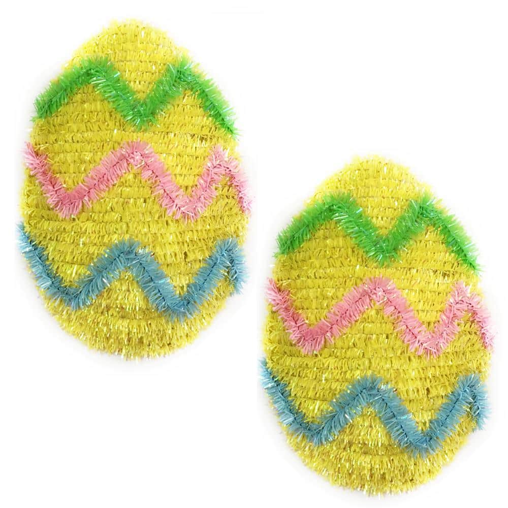 9.5 in. Easter Yellow Stripe Easter Egg Tinsel Frame