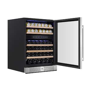 24 in. Dual Zone 46-Bottle Free Standing Wine Cooler in Stainless Steel