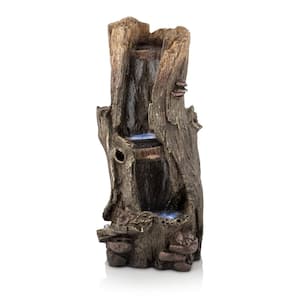 41 in. Tall Outdoor Rainforest Waterfall Tree Trunk Fountain with LED Lights