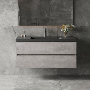 Lodi 48 in. W x 20 in. D x 16 in. H Single Floating Bathroom Vanity with Black Quartz Sand Top in Grey Assembled