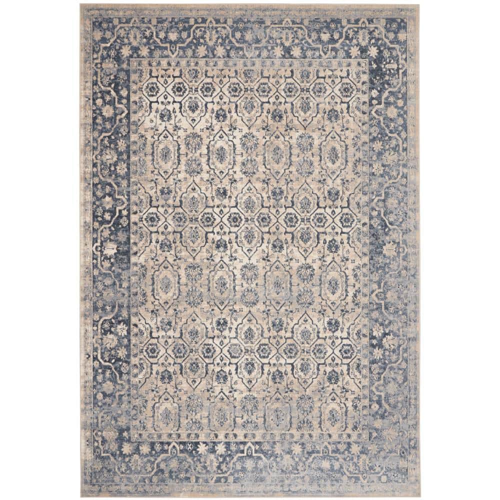 Kathy Ireland Home Malta Ivory/Blue 8 ft. x 11 ft. Traditional Area Rug