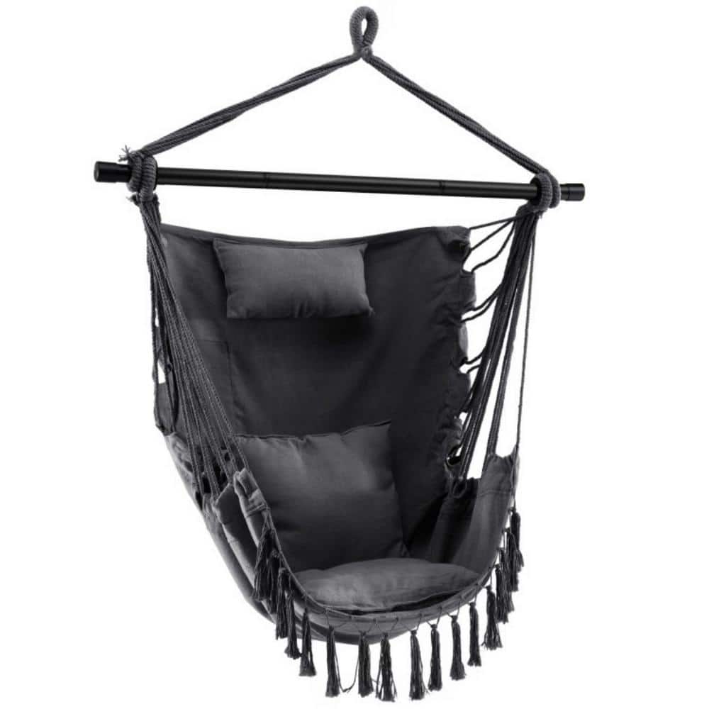 39 in.W 1-Person Black Metal Porch Swing Hanging Rope Swing Chair with Soft