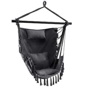 39 in.W 1-Person Black Metal Porch Swing Hanging Rope Swing Chair with Soft Pillow and Black Cushions